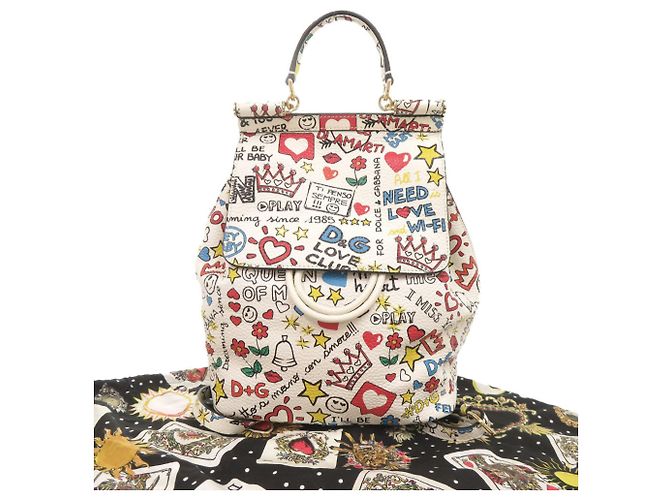 Zaino in pelle Sicily Dolce & Gabbana Bianco Multicolore - vista 2