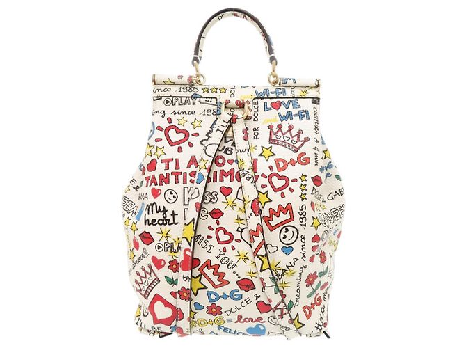 Zaino in pelle Sicily Dolce & Gabbana Bianco Multicolore - vista 3