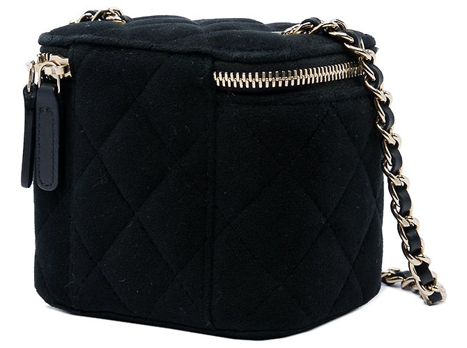 Mini Vanity Case Chanel Pearl Crush in velluto nero con tracolla a catena - vista 2