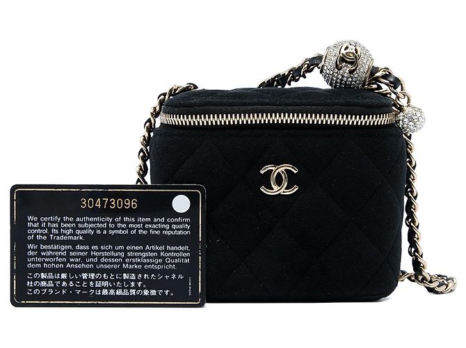 Mini Vanity Case Chanel Pearl Crush in velluto nero con tracolla a catena - vista 6