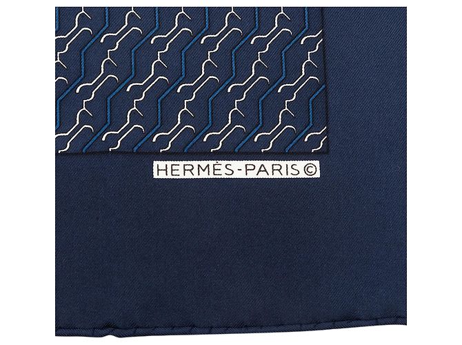 Foulard da taschino stampato blu Hermès in seta - vista 2
