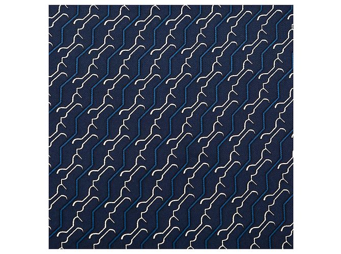 Foulard da taschino stampato blu Hermès in seta - vista 4