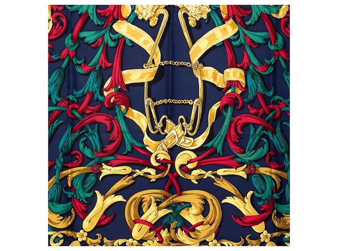 Hermès Le Mors A La Conetable Seidentuch Blau 90 - Ansicht 2