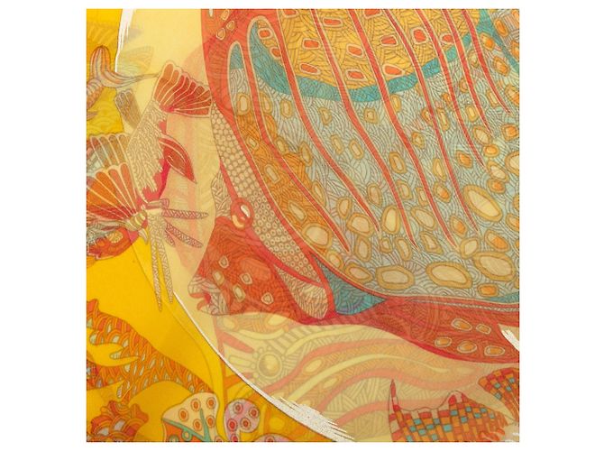 Pañuelo de seda chiffon Hermès Grands Fonds Amarillo 90 - vista 3