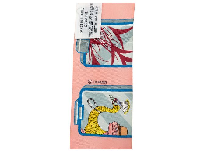 Sciarpa Twilly in seta Hermès Story Rosa - vista 3