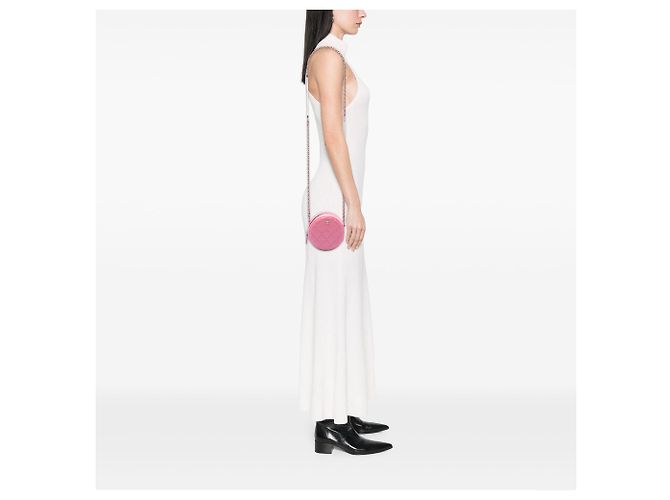 Clutch Chanel em pele de cordeiro acolchoada rosa com pérolas redondas e alça de corrente - vista 6