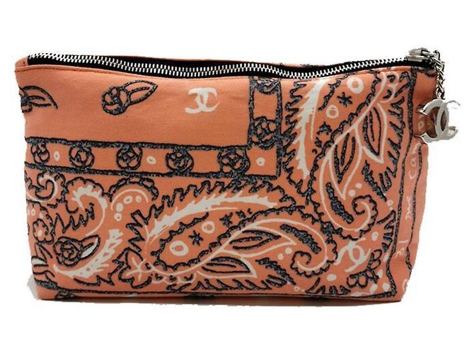 Bolso de mano Chanel de lona de algodón coral con estampado paisley - vista 2