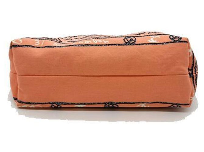 Bolso de mano Chanel de lona de algodón coral con estampado paisley - vista 3