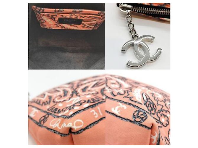Bolso de mano Chanel de lona de algodón coral con estampado paisley - vista 4
