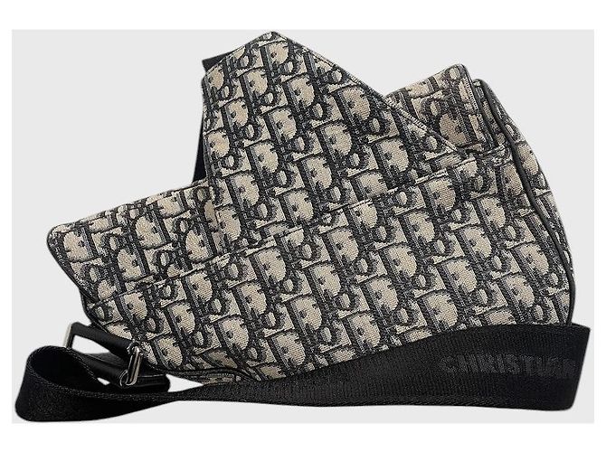Autre Marque Borsa Dior Saddle Oblique in tela blu navy - vista 3