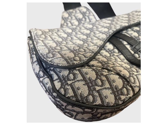 Autre Marque Borsa Dior Saddle Oblique in tela blu navy - vista 7