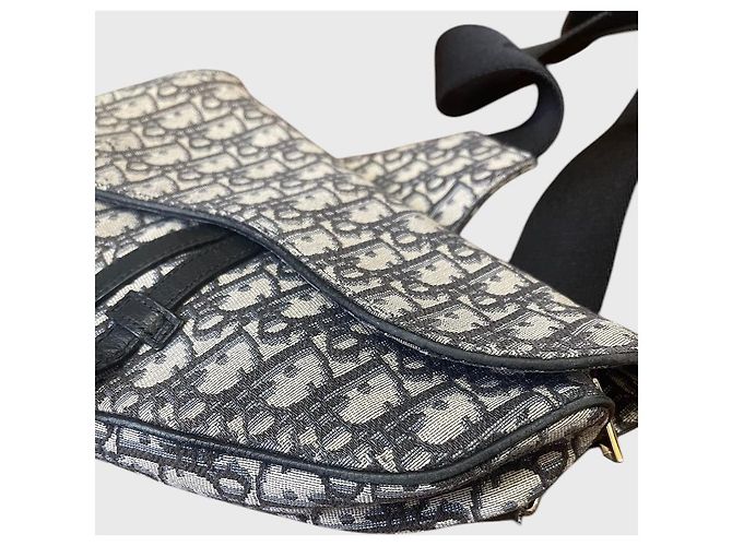 Autre Marque Borsa Dior Saddle Oblique in tela blu navy - vista 8