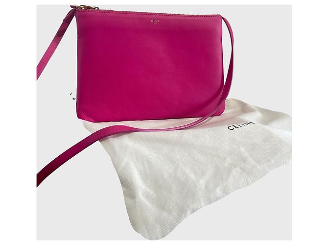 Borsa a tracolla Céline Trio in pelle rosa fucsia - vista 3