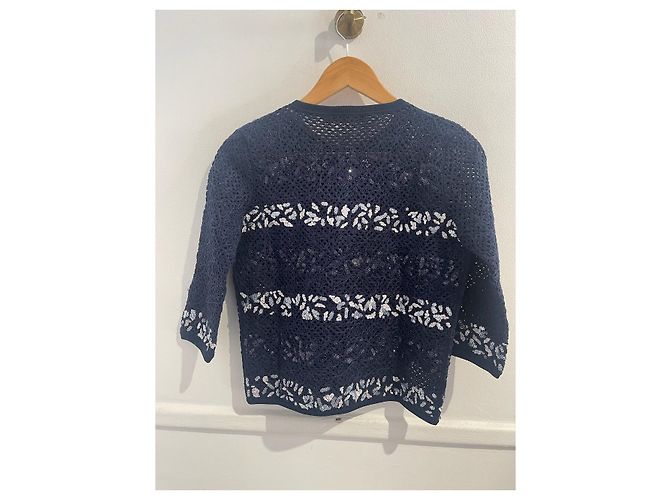 Autre Marque Dior Cardigan aus Baumwollstrick in Marineblau mit Perlenstickerei - Ansicht 2