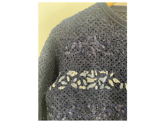 Autre Marque Dior Cardigan aus Baumwollstrick in Marineblau mit Perlenstickerei - Ansicht 3