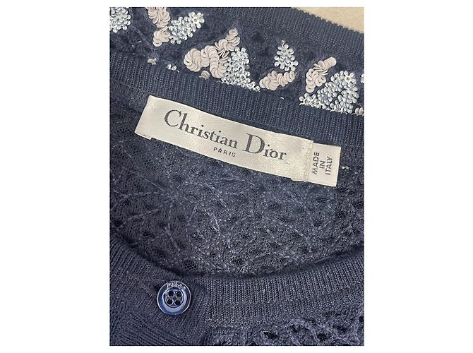 Autre Marque Dior Cardigan aus Baumwollstrick in Marineblau mit Perlenstickerei - Ansicht 4