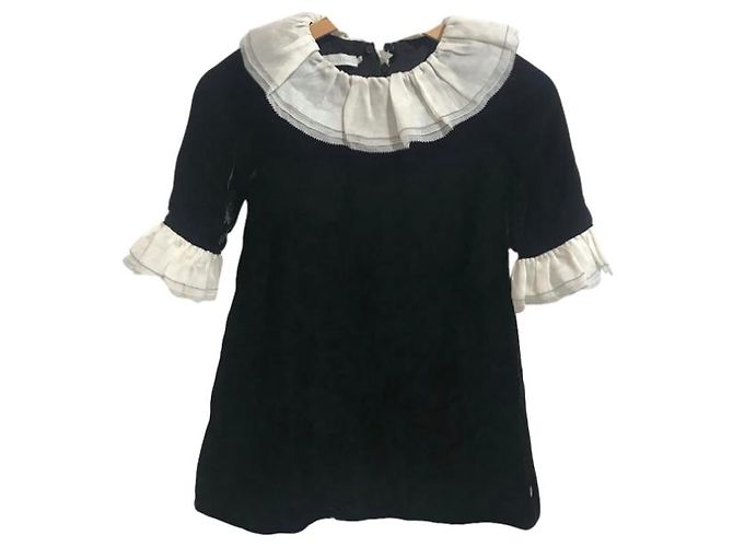 Autre Marque Baby Dior Kleid aus schwarzem Samt mit weißer Spitze Größe 8 - Ansicht 9