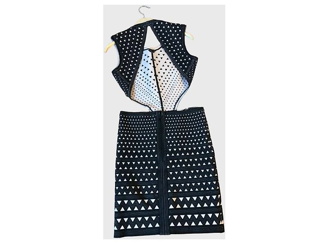 Herve Leger Bandage Kleid Schwarz Beige Muster Größe M - Ansicht 5