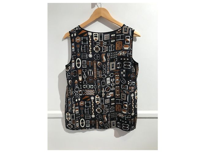 Top de seda Hermès negro con motivo de cadena de ancla Talla 40 - vista 5