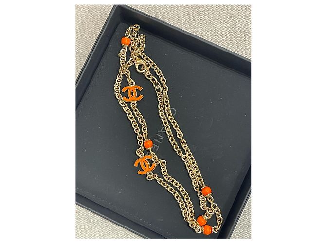 Collar largo Chanel naranja Dorado - vista 3