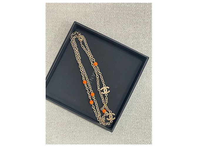 Collar largo Chanel naranja Dorado - vista 4