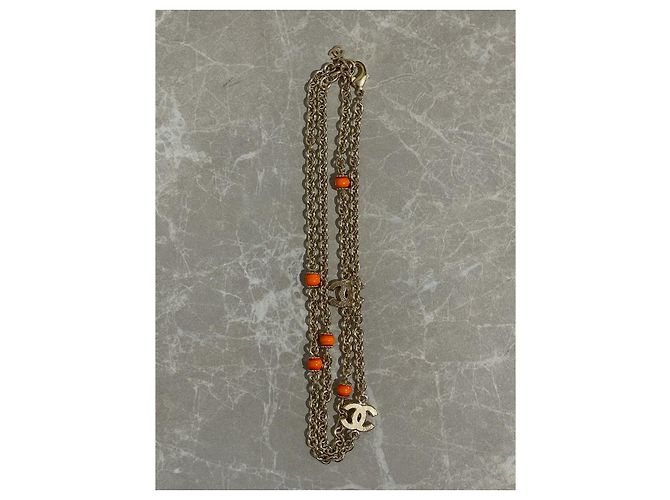 Collar largo Chanel naranja Dorado - vista 8