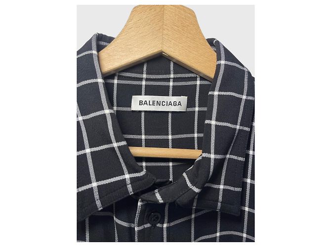 Abito a camicia Balenciaga a scacchi bianco e nero in viscosa e seta - vista 6