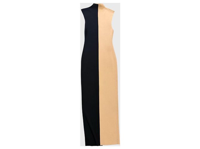 Autre Marque Solace Zweifarbiges Strick Maxikleid Schwarz Beige - Ansicht 2