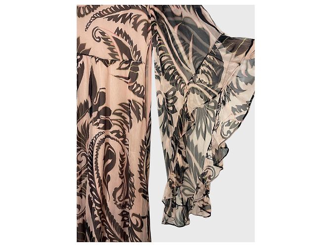 Vestido largo de seda rosa Etro con estampados marrones - vista 2