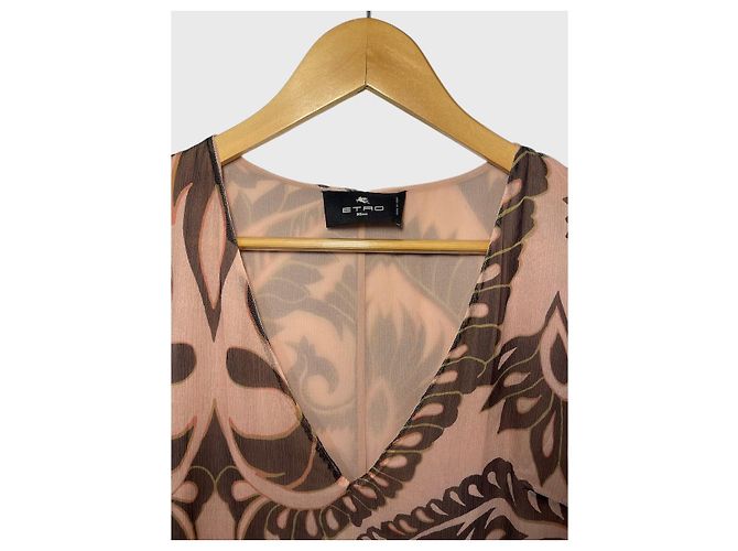 Vestido largo de seda rosa Etro con estampados marrones - vista 6