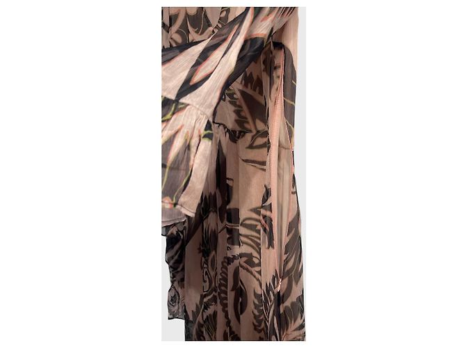 Vestido largo de seda rosa Etro con estampados marrones - vista 7
