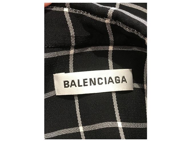 Balenciaga Hemdkleid schwarz weiß kariert Viskose - Ansicht 6