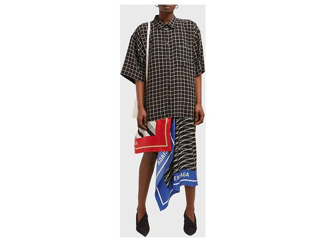 Balenciaga Hemdkleid schwarz weiß kariert Viskose - Ansicht 9