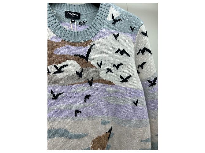 Chanel 24K Kaschmir Strickware Möwen und Wolken Motiv Mehrfarben - Ansicht 3