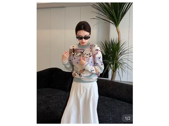 Chanel 24K Kaschmir Strickware Möwen und Wolken Motiv Mehrfarben - Ansicht 5