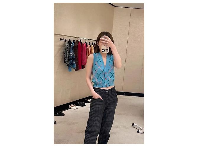 Vaqueros Chanel de Denim con Estampado de Cuadros Negro y Gris Talla 34 Multicolor - vista 6