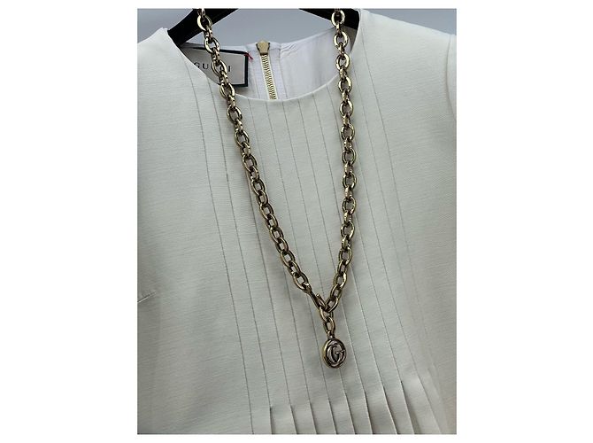 Gucci Seidenkleid Weiß Elfenbeinfarben mit Double-G Taillenkette Mehrfarben - Ansicht 6