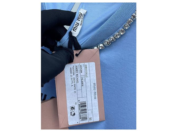 Top Miu Miu de algodón azul con strass XS Multicolor - vista 6