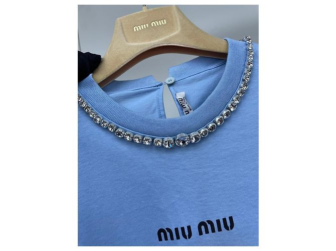 Top Miu Miu de algodón azul con strass XS Multicolor - vista 7