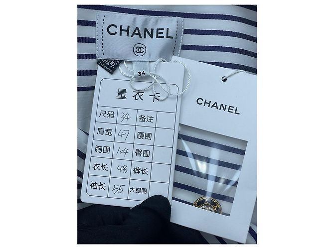 Top Chanel 22S a Righe Blu e Bianche in Cotone Multicolore - vista 5