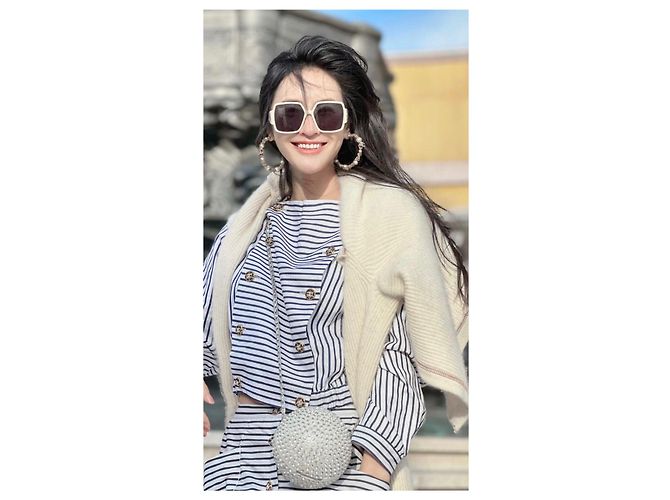 Top Chanel 22S a Righe Blu e Bianche in Cotone Multicolore - vista 9