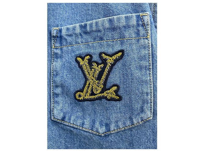 Top Louis Vuitton in Denim Blu con Logo Ricamato Multicolore - vista 3