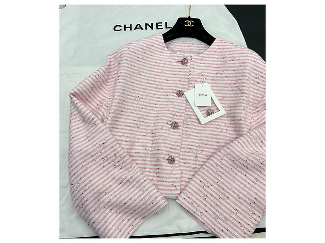 Giacca Chanel 24C in Tweed Rosa con Righe Glitterate Taglia 40 Multicolore - vista 4
