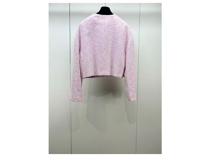 Giacca Chanel 24C in Tweed Rosa con Righe Glitterate Taglia 40 Multicolore - vista 5