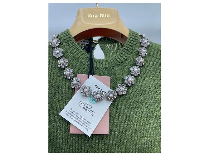Miu Miu Strickweste aus Wolle mit Perlen und Strass Mehrfarben - Ansicht 4