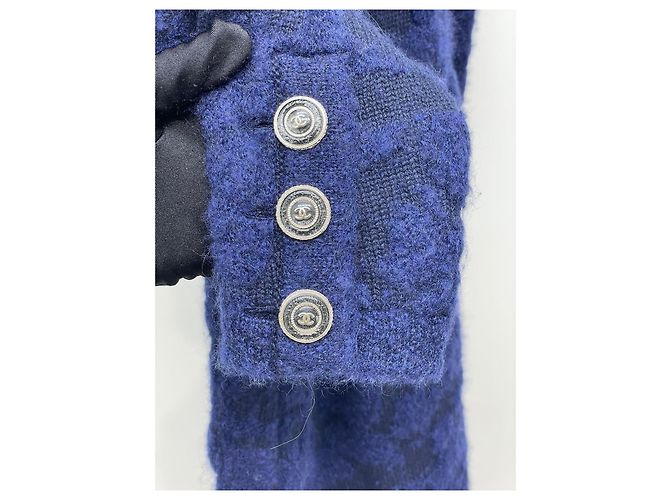 Abrigo largo Chanel Navy de cachemira con cinturón Multicolor - vista 3