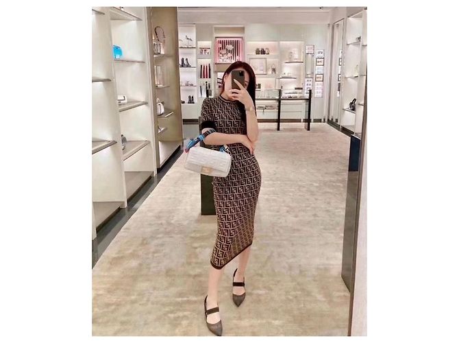 Fendi Maxi Kleid FF Logo Print Viskose Mehrfarben - Ansicht 7