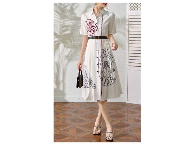 Autre Marque Abito Maxi Dior in Cotone con Ricami Floreali Multicolore - vista 7