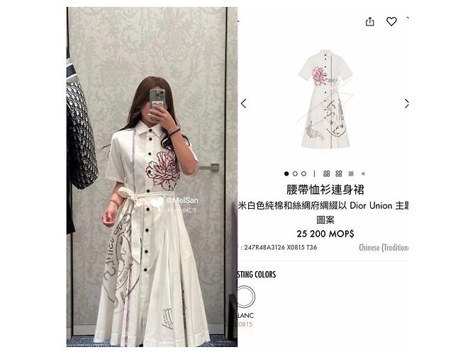 Autre Marque Abito Maxi Dior in Cotone con Ricami Floreali Multicolore - vista 8