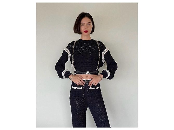 Chanel Malha de Seda Crochet Preta Multicor - vista 7